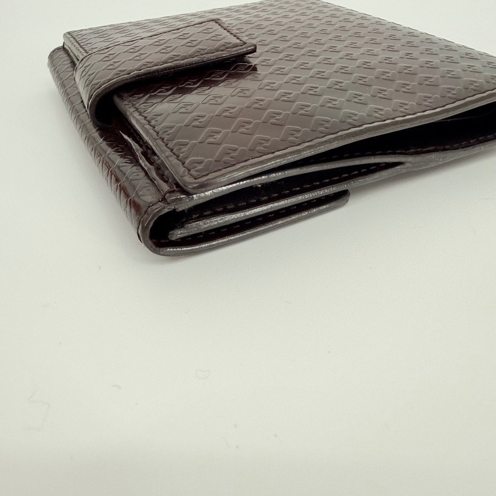 Fendi Bifold Wallet Unisex Brown Zucca Monogram Patent Leather Luxury Italy - Picture 4 of 12